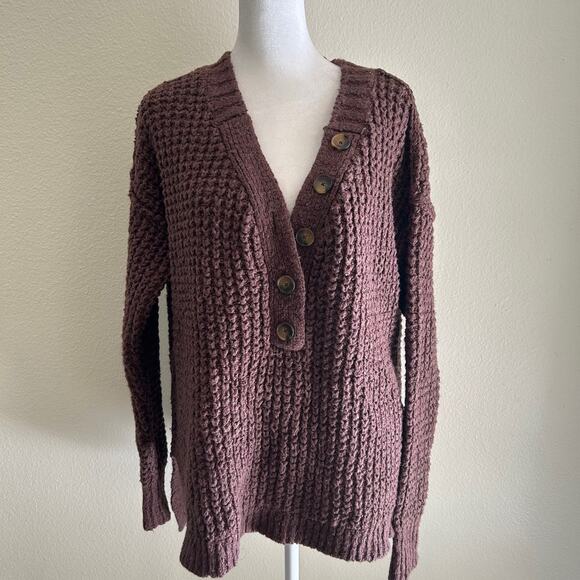 Free People Whistle Thermal Henley Sweater in Brownstone Chunky Knit SZS - Picture 1 of 10